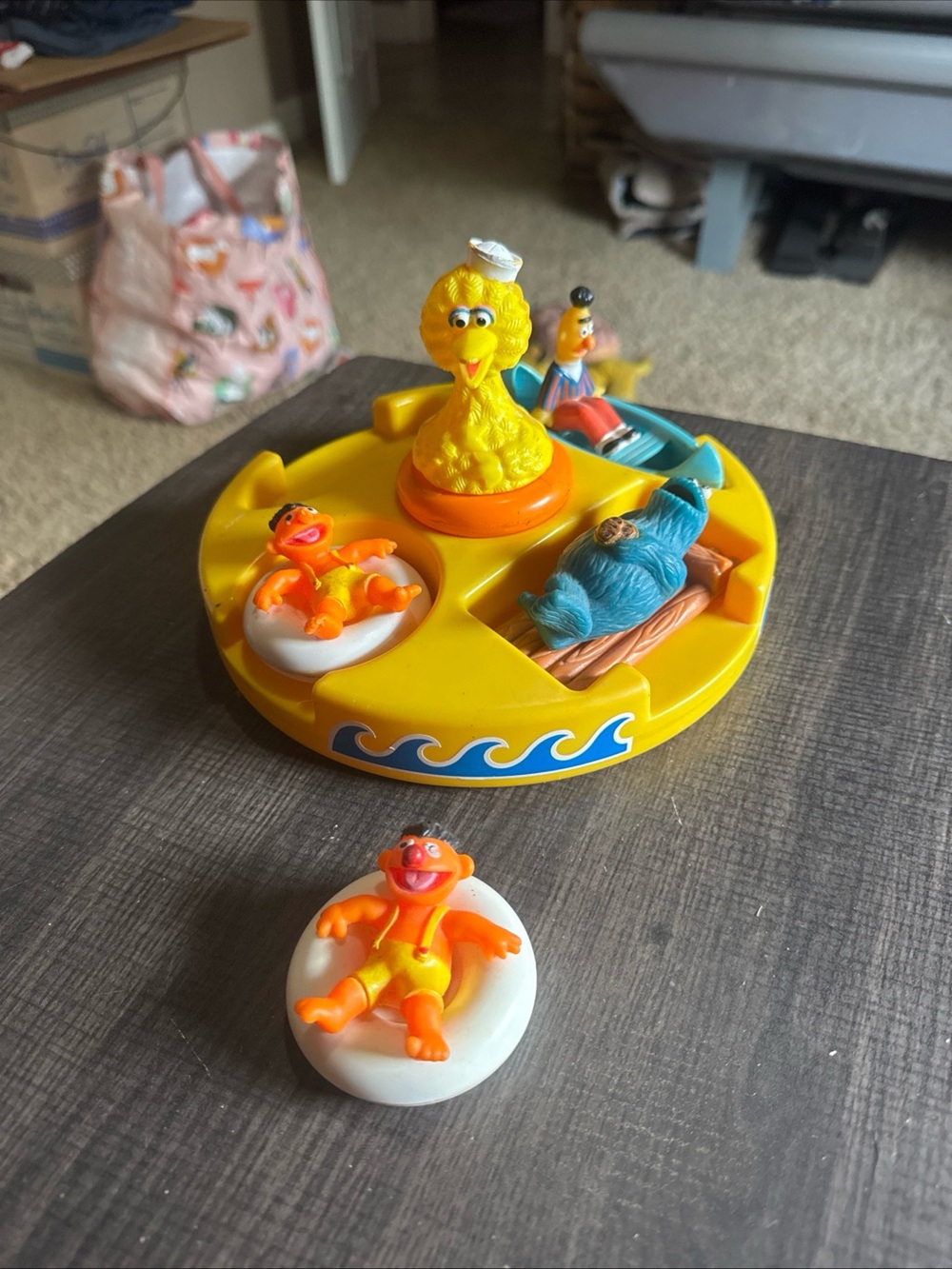 Sesame Street Big Bird Bert Ernie X2 Cookie Monster Toy/Puzzle w/ Base Boat Raft